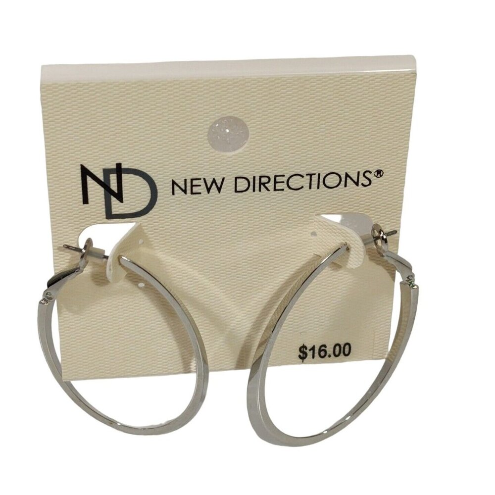 New Directions Silver Tone Hanging Earrings Oval Jewelry NEW